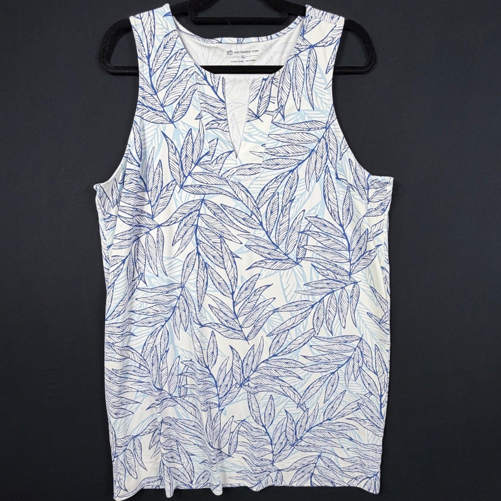 Southern Tide XL Performance Tank Top Dress Blue Tropical Leaf Print Vaca Costal